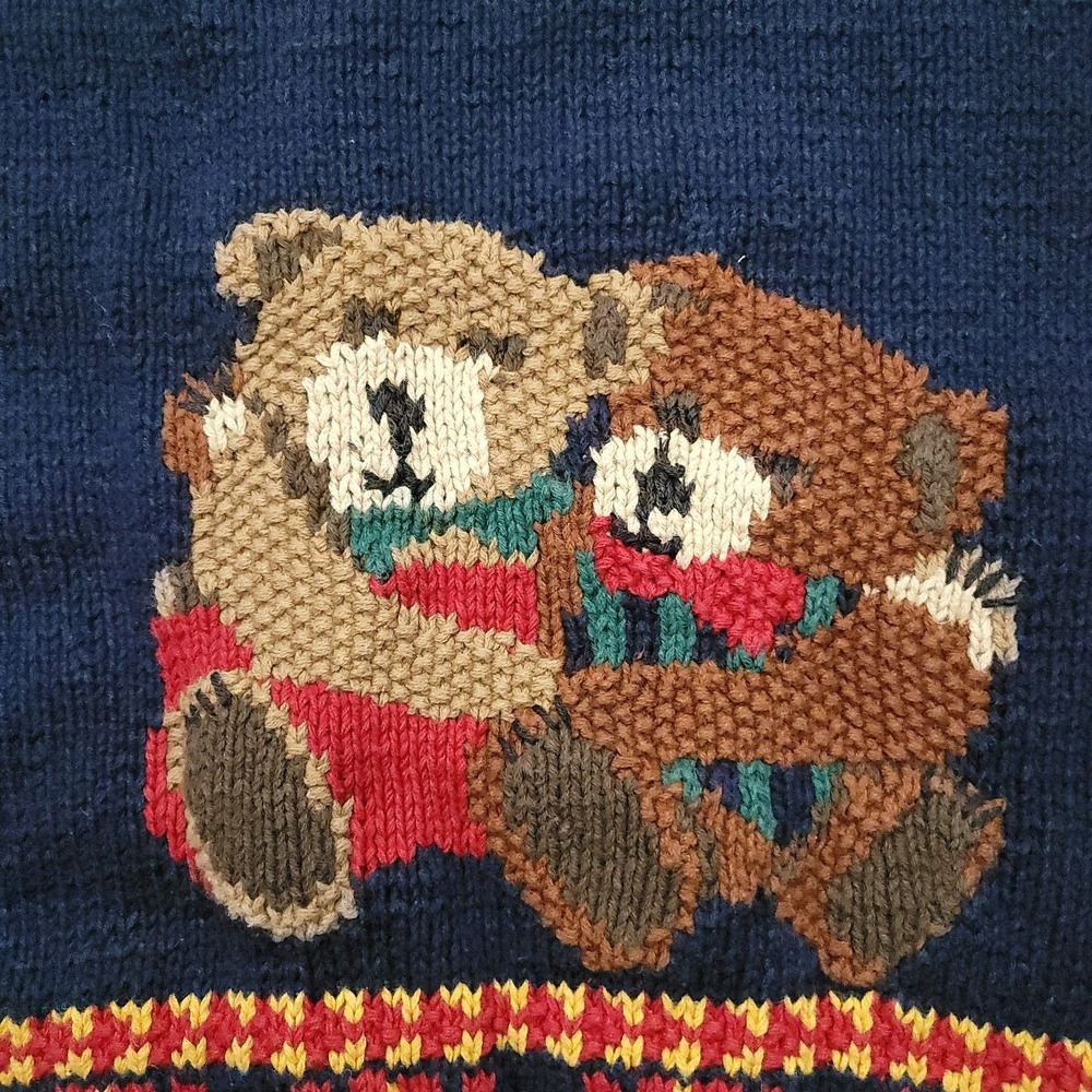 Vintage Design Options Cardigan Women L Teddy Bear Plaid‎ 90's Chunky Sweater